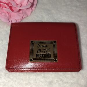 Moschino Wallet Cherry Red With Gold Plate Logo Bifold Luxury Cute Leather EUC